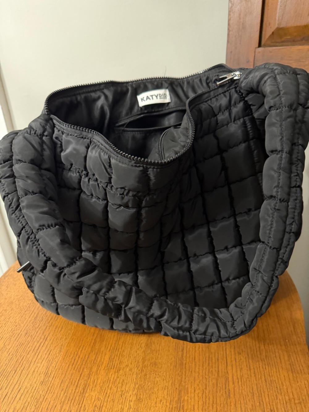 Katydid Quilted Black Puffer Tote